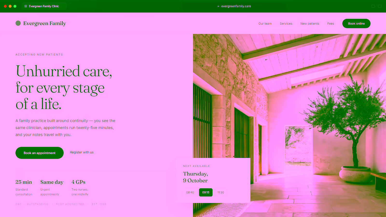 Evergreen Family Clinic — a medical website concept by DKNAPP Design