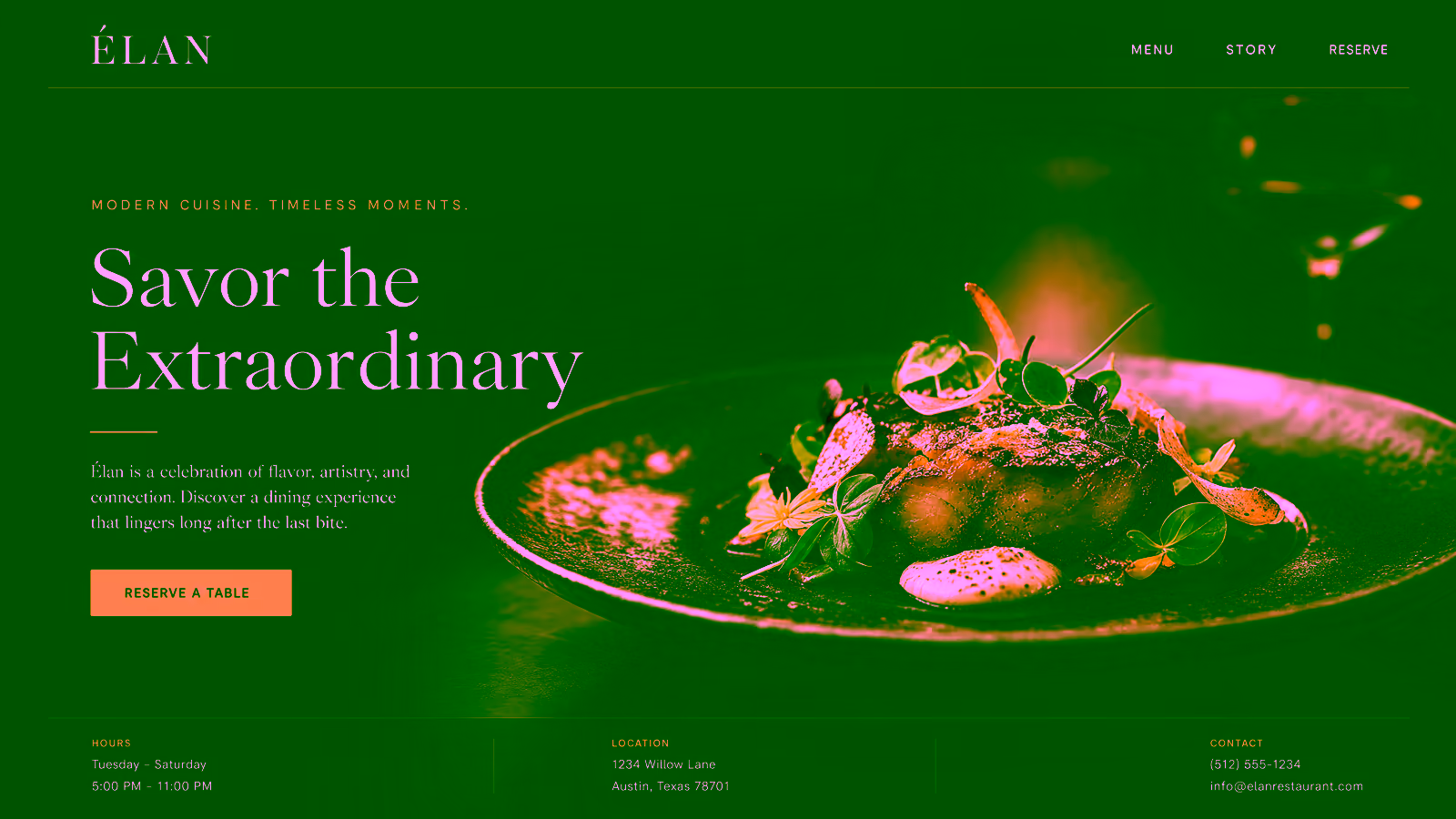 Élan — a restaurants website designed by DKNAPP Design
