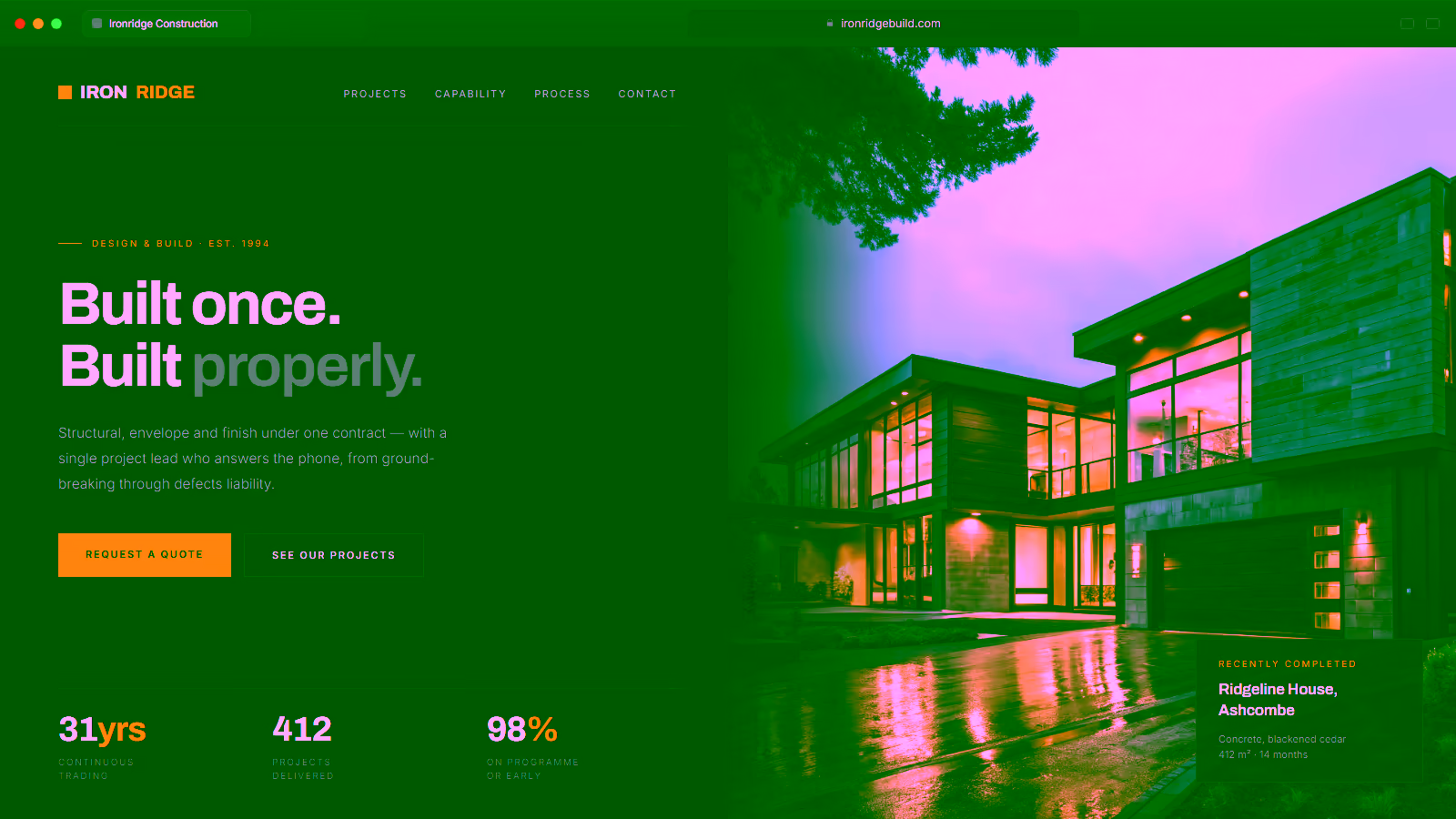 Ironridge Construction — a trades website concept by DKNAPP Design
